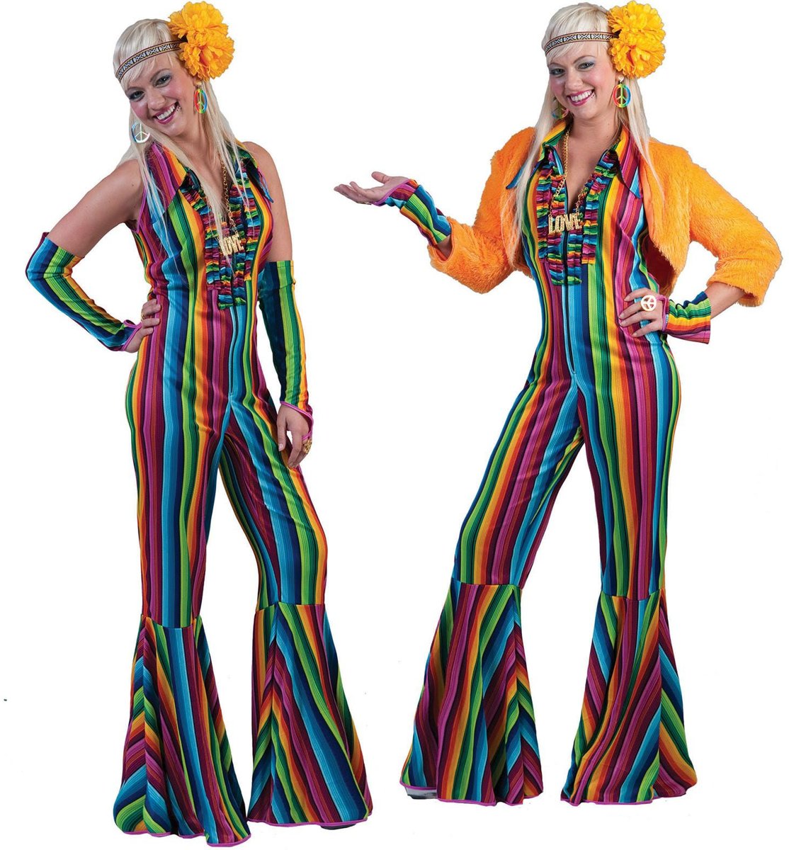 Hippie Kostuum | Ibiza Hippie Jumpsuit | Vrouw | Maat 44-46 | Carnaval kostuum | Verkleedkleding